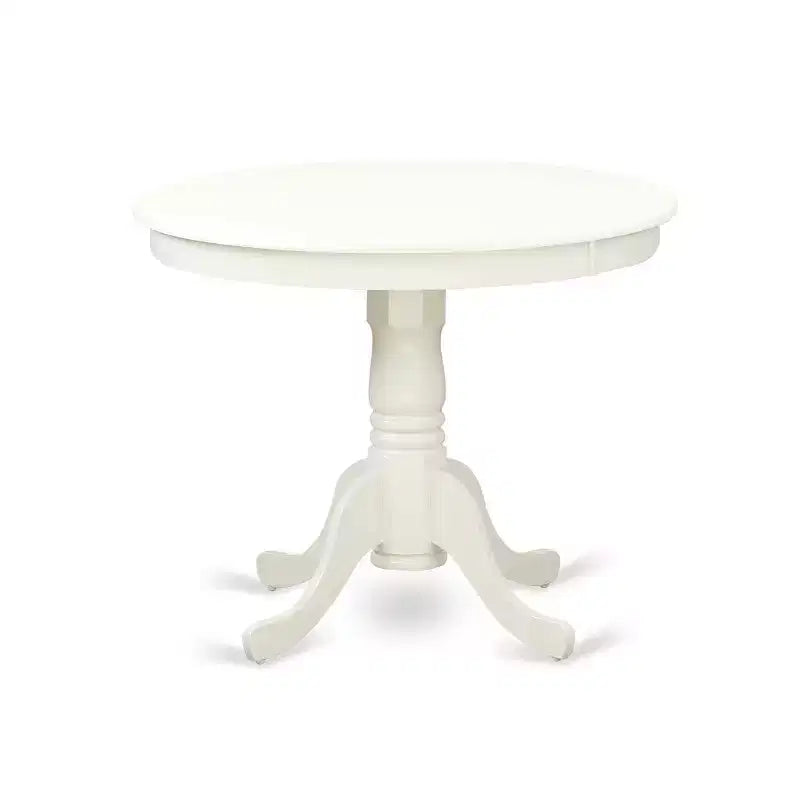 Round Dining Table Set 36 Inch - 3Pc Table & Chairs - Linen White Legs - Dark Shitake Fabric