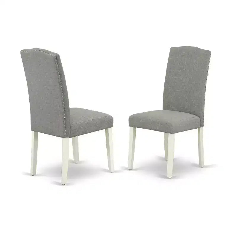 Round Dining Table Set 36 Inch - 3Pc Table & Chairs - Linen White Legs - Dark Shitake Fabric