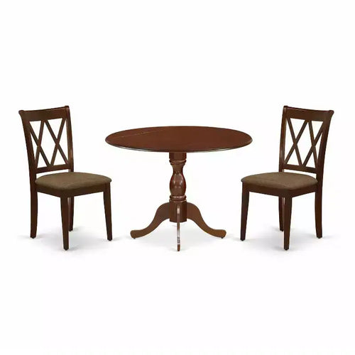 3-Piece Mahogany Finish Solid Wood Top - Dining Room Set - Seats 4