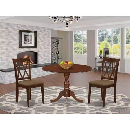 3-Piece Mahogany Finish Solid Wood Top - Dining Room Set - Seats 4