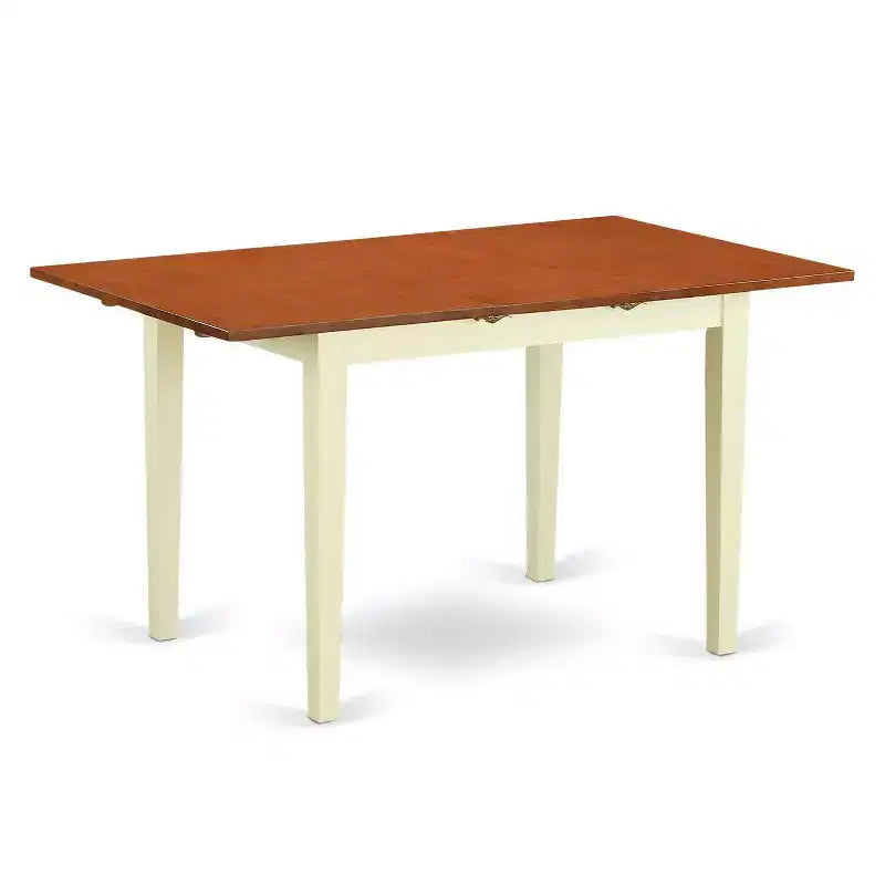 HomeStock 5-Pc Buttermilk and Cherry Solid Wood Top - Rectangular Dining Room Set with Butterfly Leaf - Seats 4