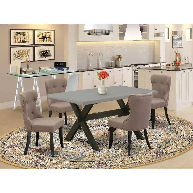 HomeStock 5-Piece Natural Oak Finish Solid Wood Top Dining table with 4 Chairs