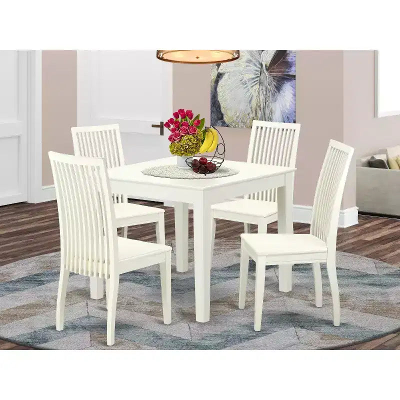 HomeStock 5-Pc Linen White Finish Solid Wood Top - Dining Room Set - Seats 4