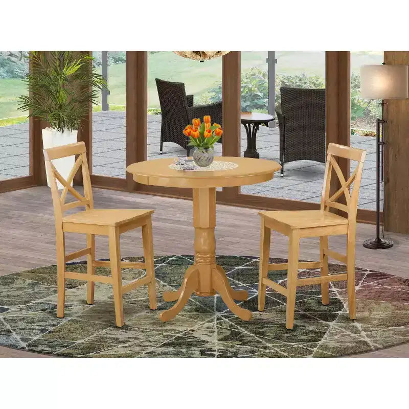 HomeStock 3-Pc Natural Oak Finish Solid Wood Top - Dining Room Set - Seats 4