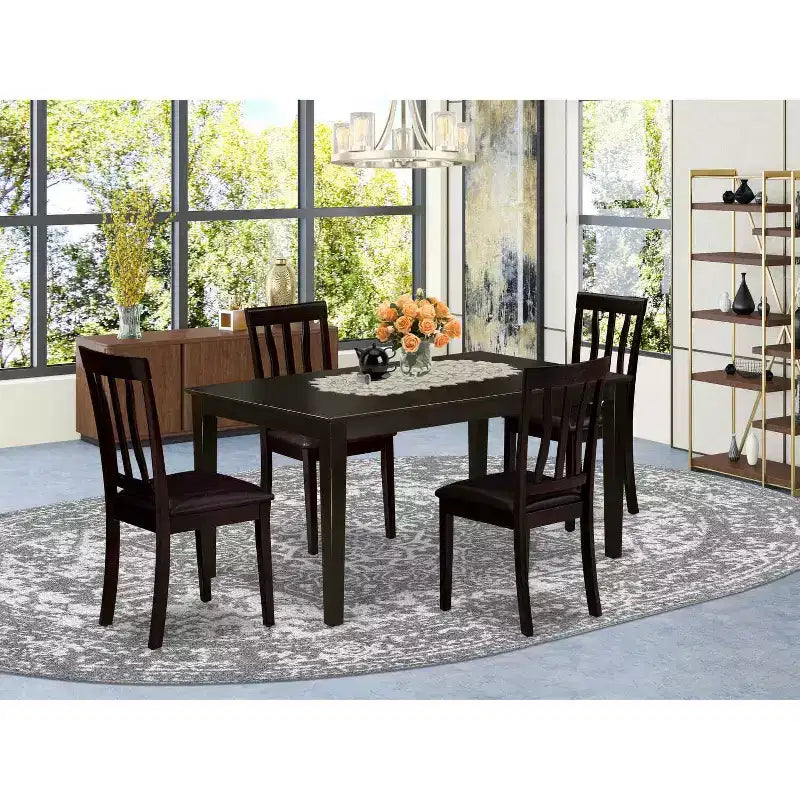 5-Piece Cappuccino Solid Wood Top - Dining Room Set - Seats 4