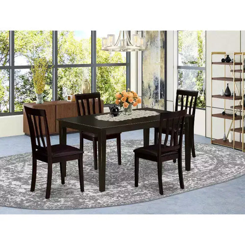 5-Piece Cappuccino Solid Wood Top - Dining Room Set - Seats 4