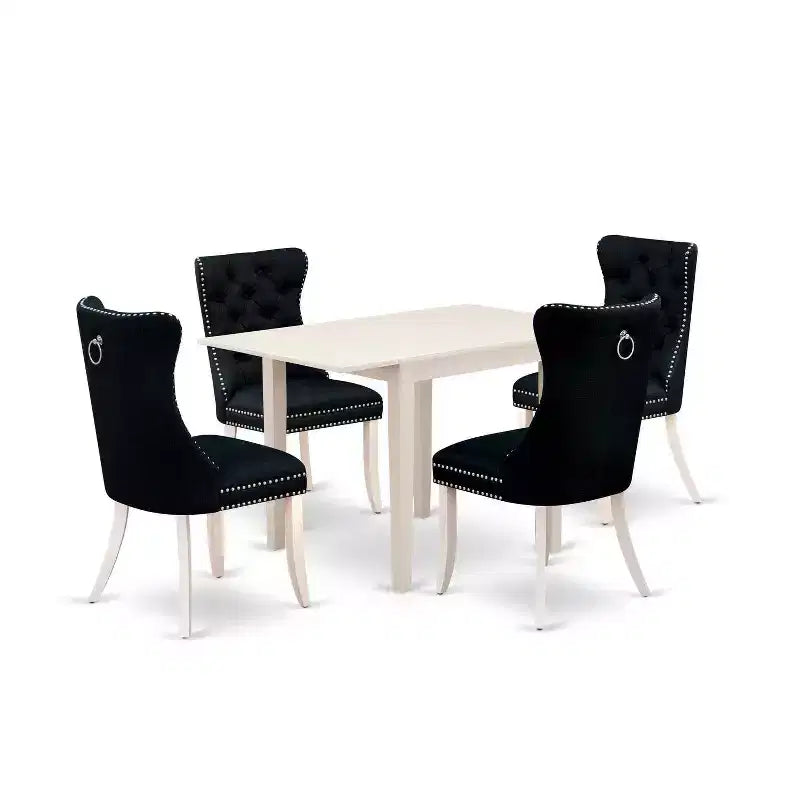 5-Piece Linen White Finish Solid Wood Top - Rectangular Dining Room Set - (Seats-4)