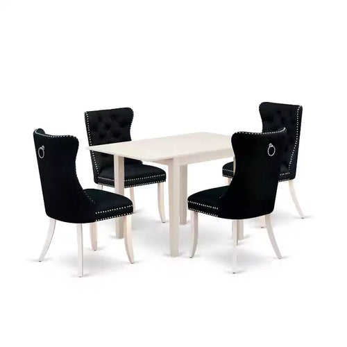 5-Piece Linen White Finish Solid Wood Top - Rectangular Dining Room Set - (Seats-4)