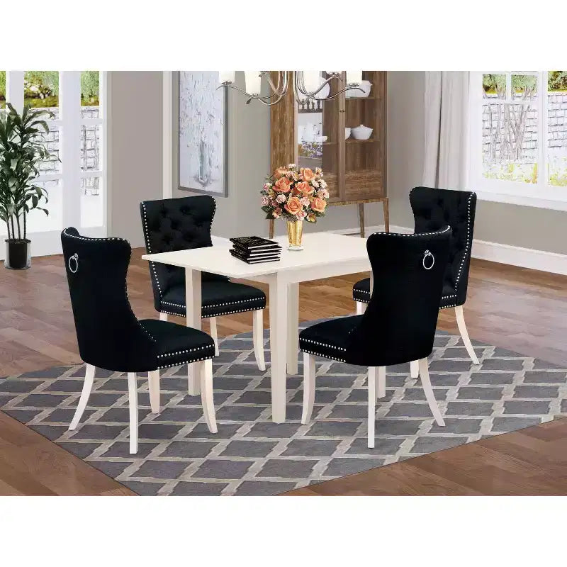 5-Piece Linen White Finish Solid Wood Top - Rectangular Dining Room Set - (Seats-4)