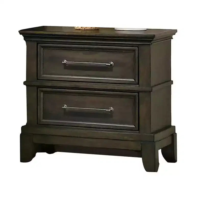 Royal Hampton 26 Inch Nightstand, 2 Drawers, Pewter Handles, Crown Mold, Wood, Gray