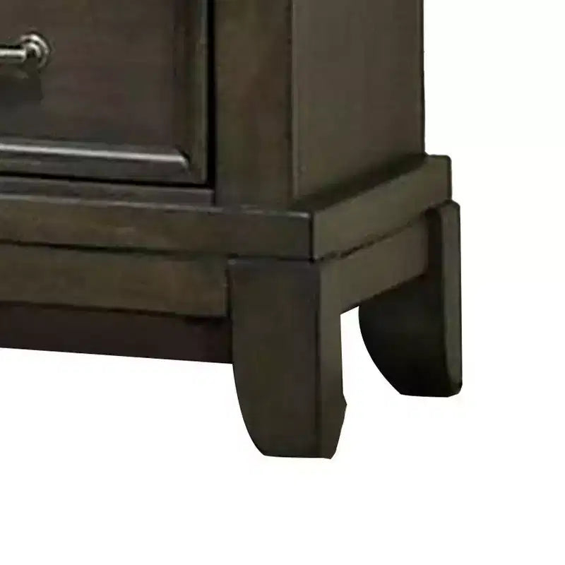 Royal Hampton 26 Inch Nightstand, 2 Drawers, Pewter Handles, Crown Mold, Wood, Gray