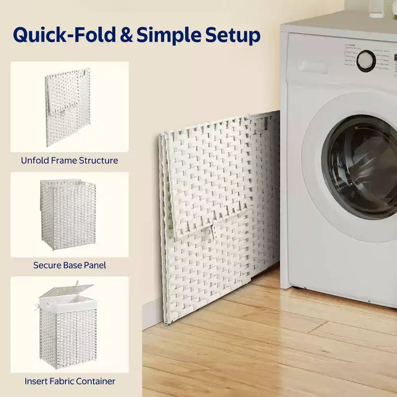Greenstell Hand-woven, compartmentalized rattan laundry basket with 2 removable inner lining bags, lid, and handle, foldable