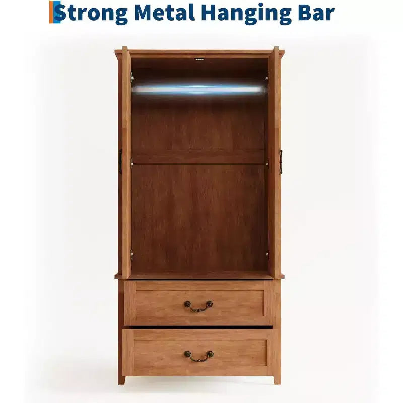 71.06 V Shape Armoire Farmhouse Wooden Tall Bedroom Armoire Closet Cabinet with 2 Doors & Drawers,Hanging Rod,Freestanding Large Storage Cabinet