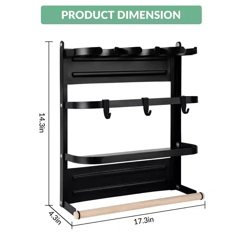 Magnetic Cup Holder for Refrigerator Side C Foldable Space-Saving Organizer with Shelf & Hooks, Holds 3 Large Cups, Sturdy Carbon Steel