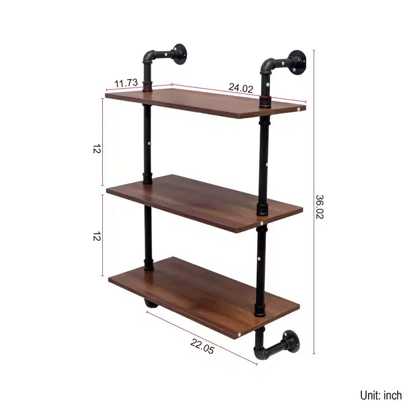 GDFStudio Sian Rustic 2-Tier and 3-Tier Industrial Open Pipe Shelves with 3 Additional Hooks