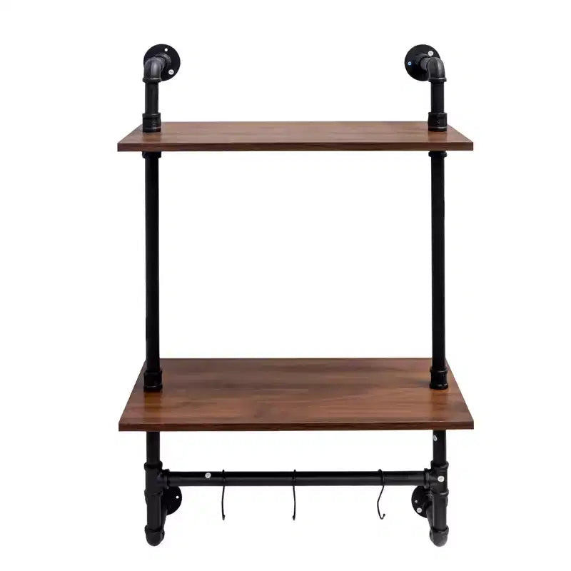 GDFStudio Sian Rustic 2-Tier and 3-Tier Industrial Open Pipe Shelves with 3 Additional Hooks