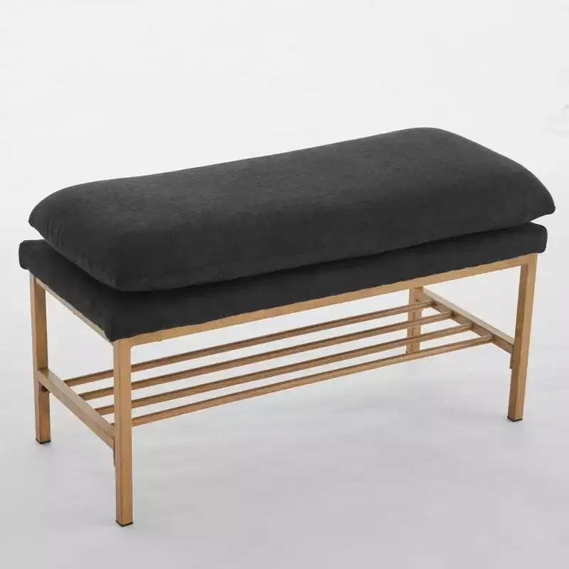 Homy Casa Upholstered Storage Shoe Bench with Metal Frame and Lower Rack for Entryway,Black