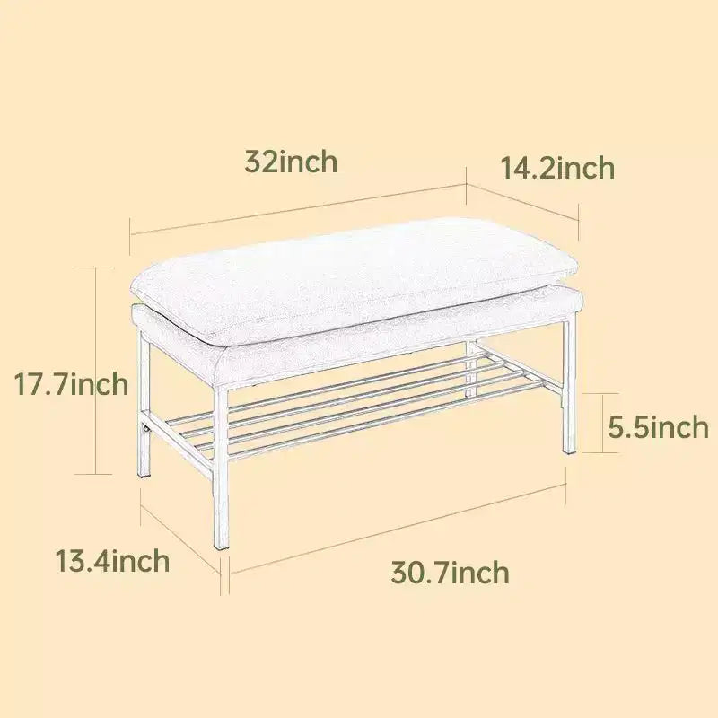 Homy Casa Upholstered Storage Shoe Bench with Metal Frame and Lower Rack for Entryway,Black