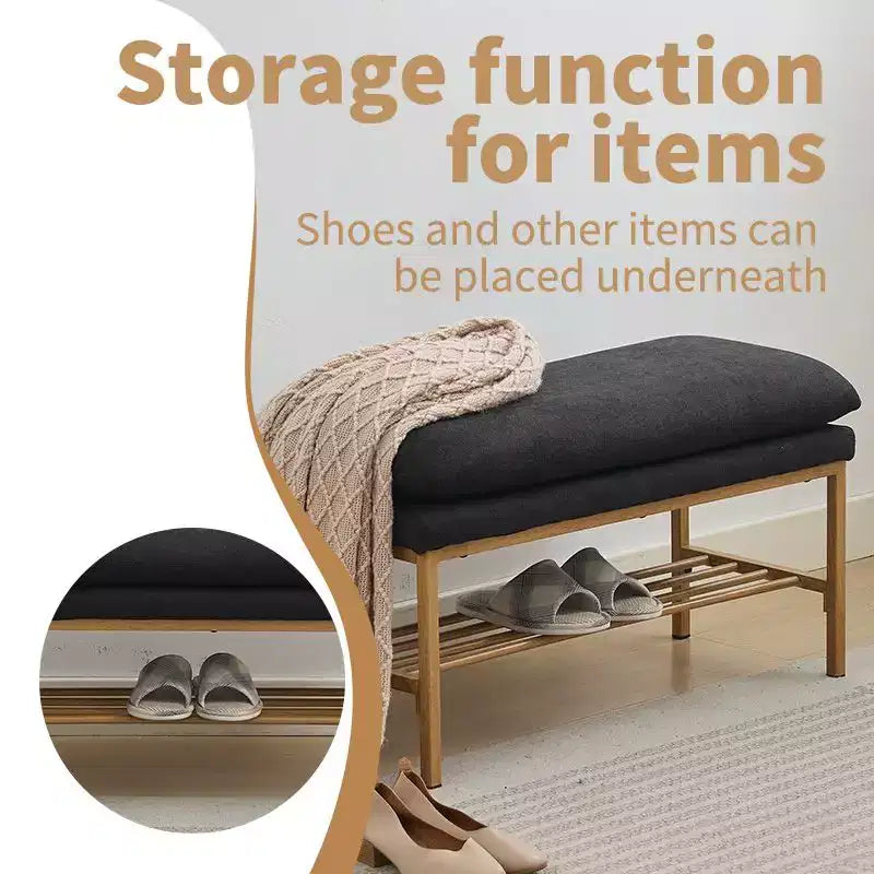 Homy Casa Upholstered Storage Shoe Bench with Metal Frame and Lower Rack for Entryway,Black