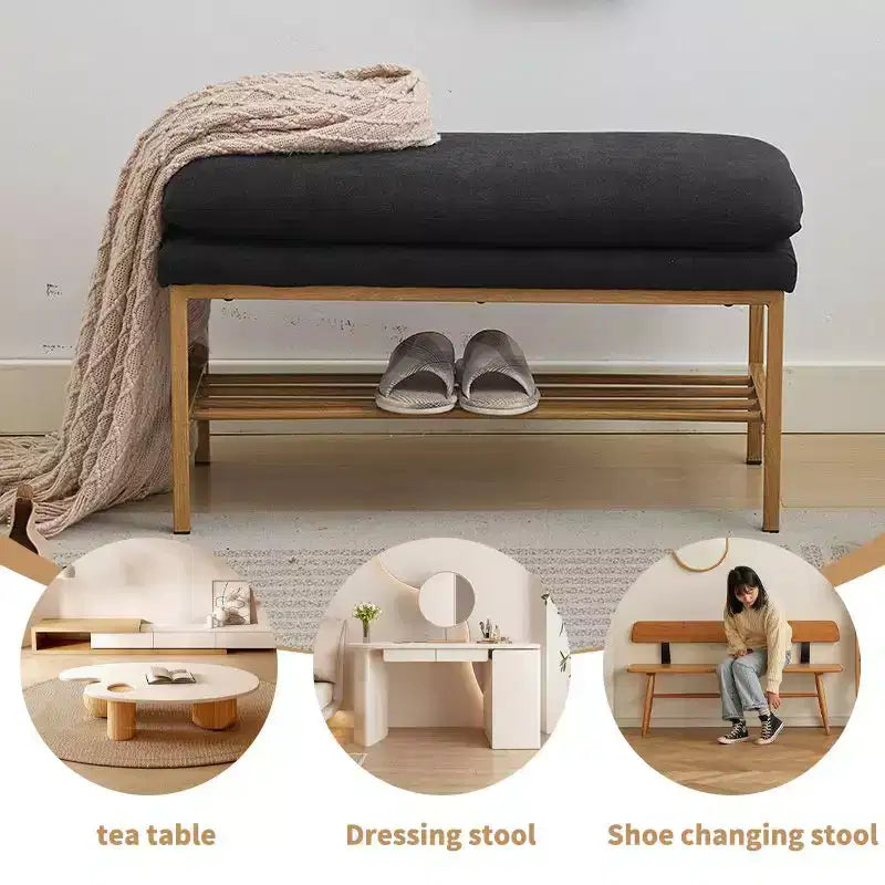 Homy Casa Upholstered Storage Shoe Bench with Metal Frame and Lower Rack for Entryway,Black