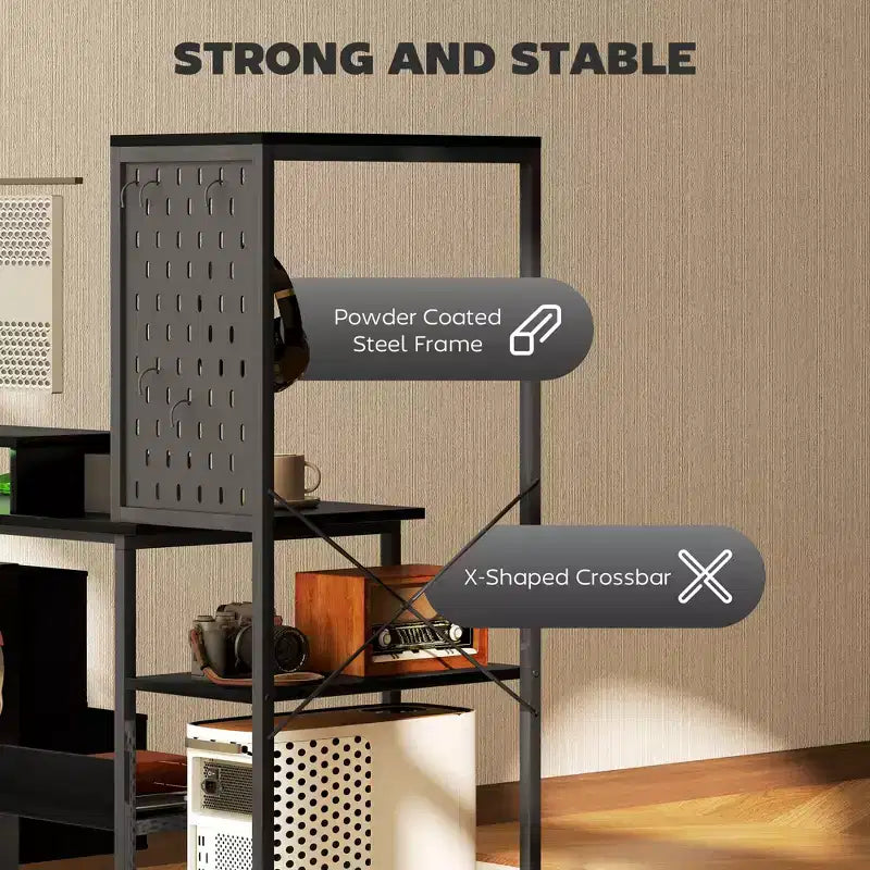 56 Computer Desk with Storage, Computer Table with Power Outlets and LED Lights