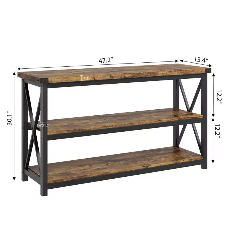 47 Long Console Table with 3-Tier Storage, Industrial Rectangular Sofa Table for Entryway, Hallway, or Living Room