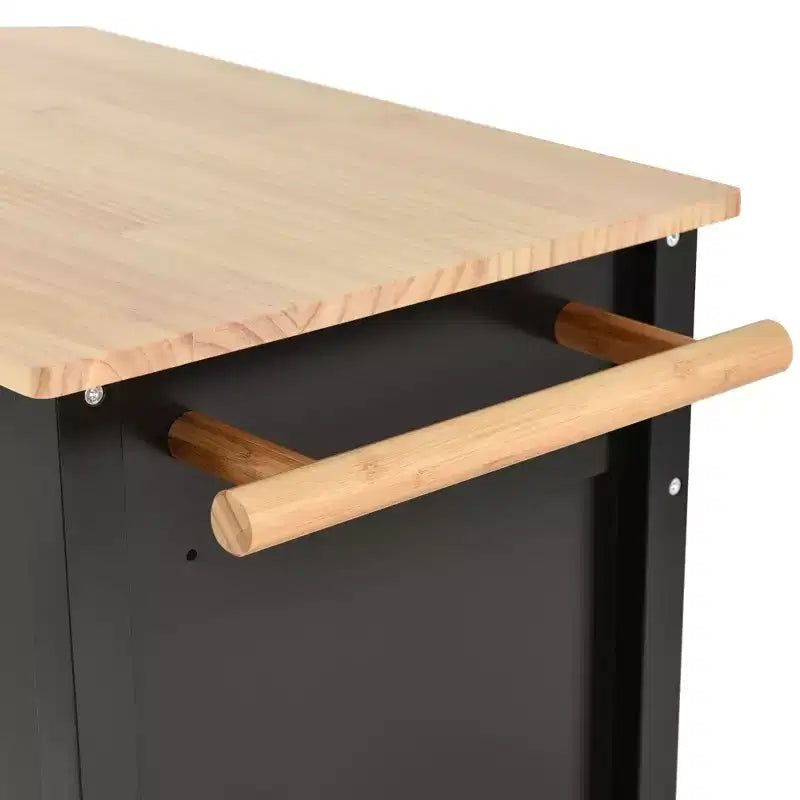PexFix 54.3 Inch Kitchen Island Cart with Solid Wood Top and Locking Wheels 4 Door Cabinet and Two Drawers & Spice Rack & Towel Rack Black