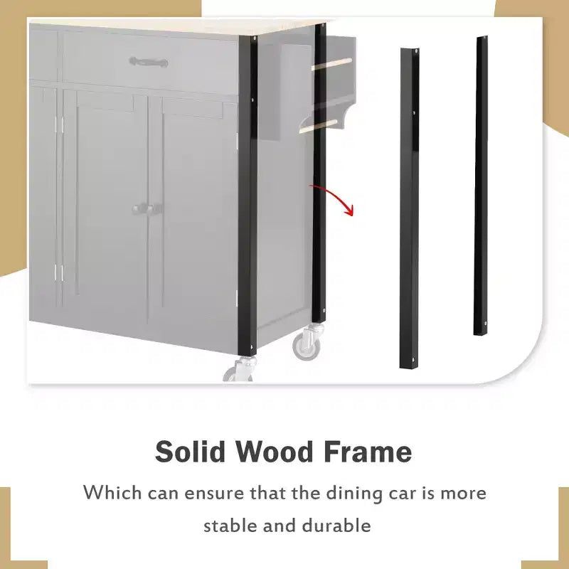 PexFix 54.3 Inch Kitchen Island Cart with Solid Wood Top and Locking Wheels 4 Door Cabinet and Two Drawers & Spice Rack & Towel Rack Black