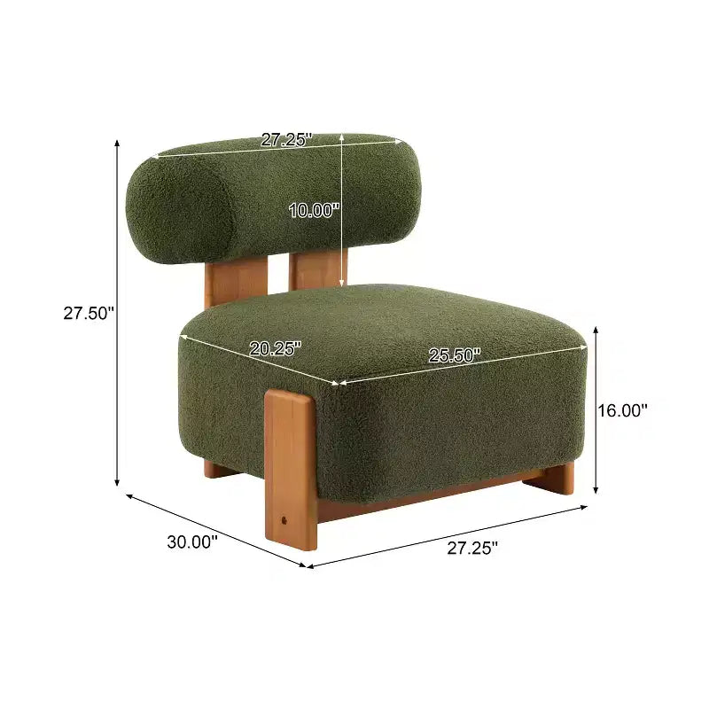 Okak Modern Boucle Armless Lounge Accent Chair with Rolled Backrest,Solid Wood Reading Chair for Living Room,Bedroom