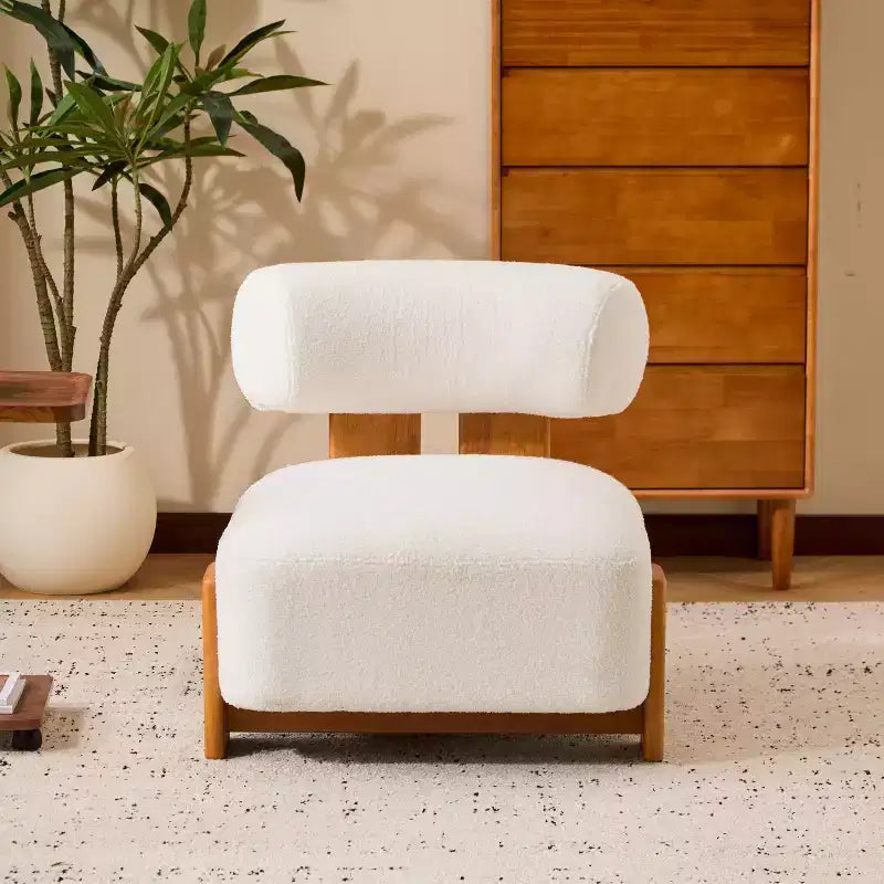 Okak Modern Boucle Armless Lounge Accent Chair with Rolled Backrest,Solid Wood Reading Chair for Living Room,Bedroom