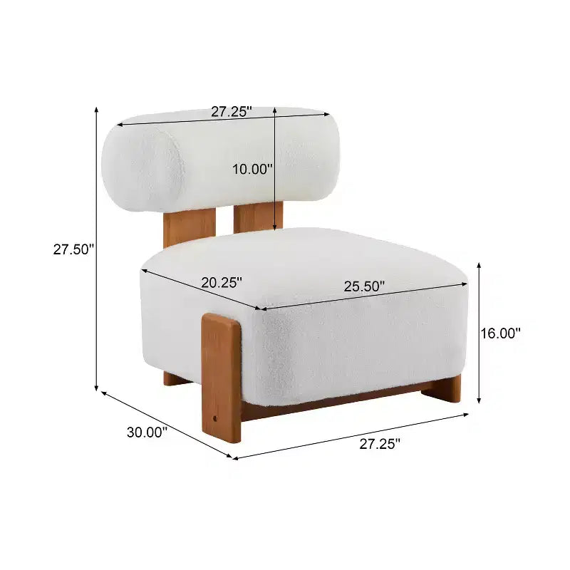 Okak Modern Boucle Armless Lounge Accent Chair with Rolled Backrest,Solid Wood Reading Chair for Living Room,Bedroom