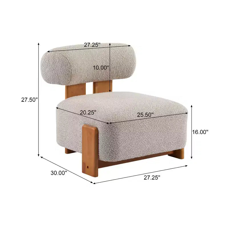 Okak Modern Boucle Armless Lounge Accent Chair with Rolled Backrest,Solid Wood Reading Chair for Living Room,Bedroom