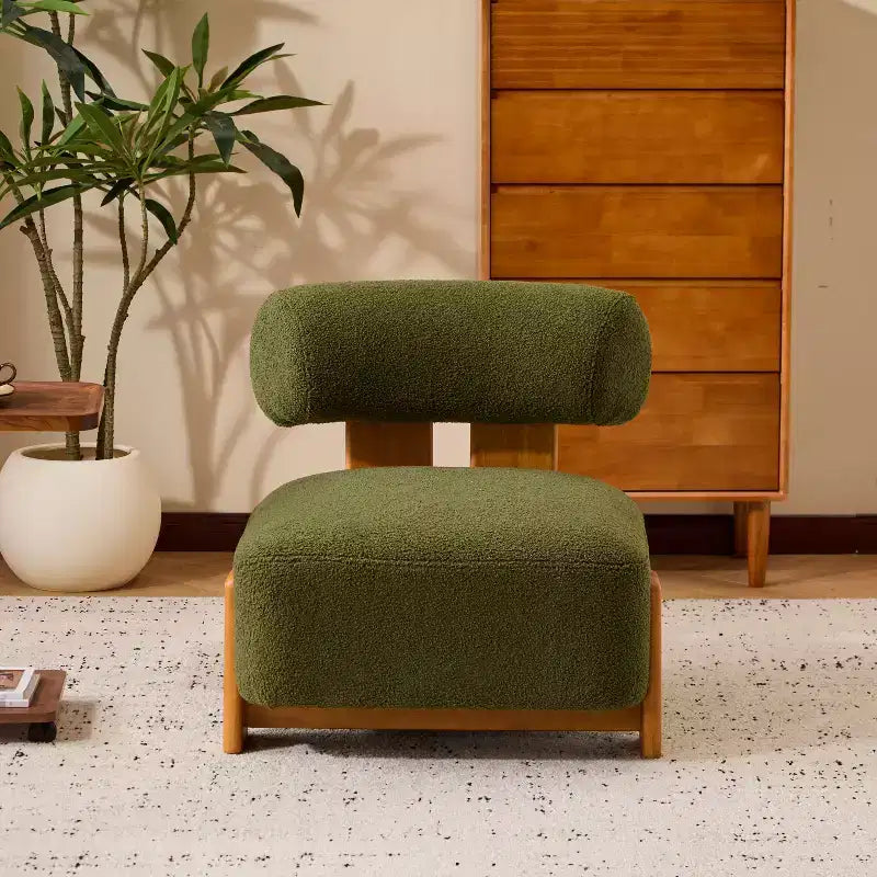 Okak Modern Boucle Armless Lounge Accent Chair with Rolled Backrest,Solid Wood Reading Chair for Living Room,Bedroom