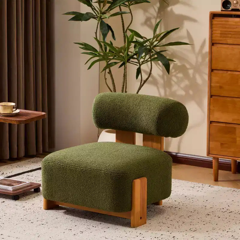 Okak Modern Boucle Armless Lounge Accent Chair with Rolled Backrest,Solid Wood Reading Chair for Living Room,Bedroom