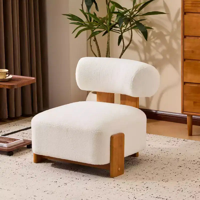 Okak Modern Boucle Armless Lounge Accent Chair with Rolled Backrest,Solid Wood Reading Chair for Living Room,Bedroom