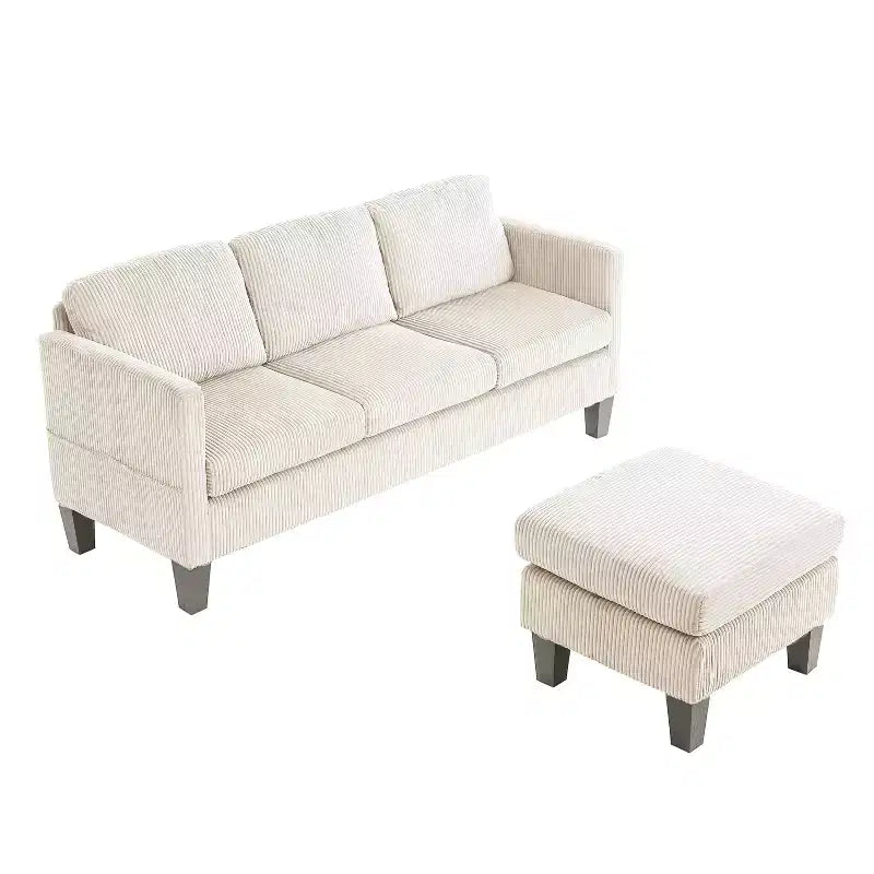 GDFStudio Xylia Modern 67.32'' L-Shaped Corduroy Upholstered 3-Seater Sofa with Storage Ottoman