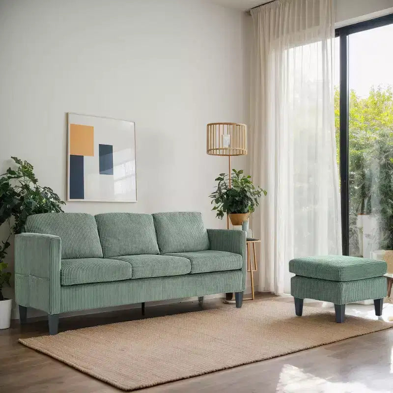 GDFStudio Xylia Modern 67.32'' L-Shaped Corduroy Upholstered 3-Seater Sofa with Storage Ottoman