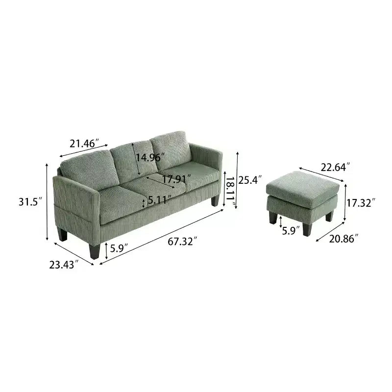 GDFStudio Xylia Modern 67.32'' L-Shaped Corduroy Upholstered 3-Seater Sofa with Storage Ottoman