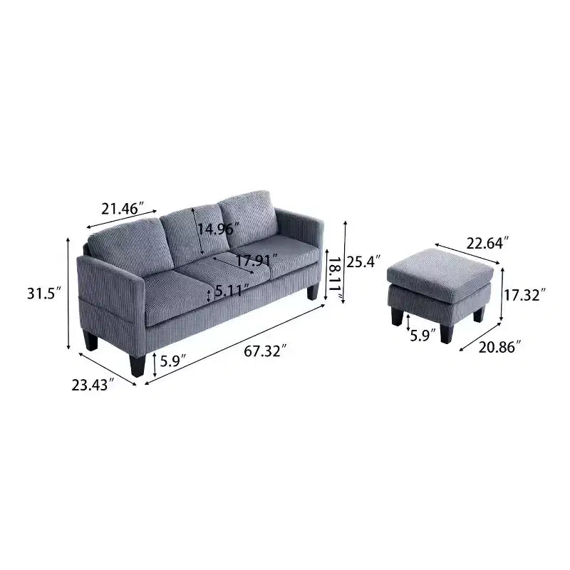 GDFStudio Xylia Modern 67.32'' L-Shaped Corduroy Upholstered 3-Seater Sofa with Storage Ottoman