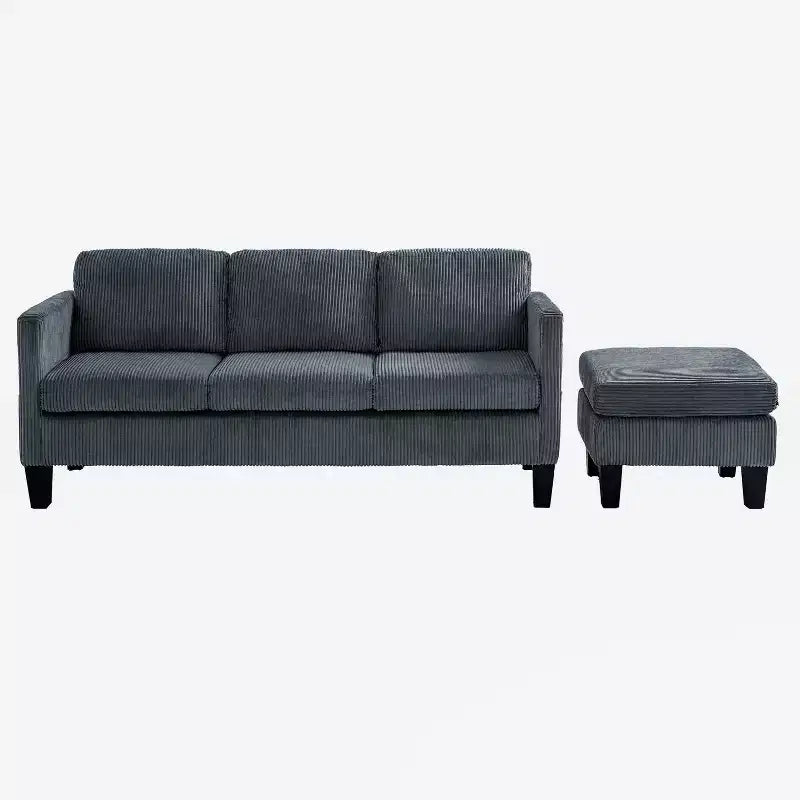 GDFStudio Xylia Modern 67.32'' L-Shaped Corduroy Upholstered 3-Seater Sofa with Storage Ottoman