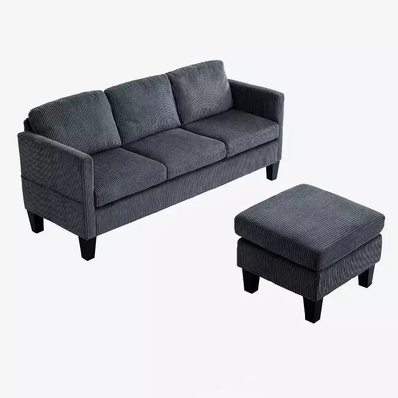 GDFStudio Xylia Modern 67.32'' L-Shaped Corduroy Upholstered 3-Seater Sofa with Storage Ottoman