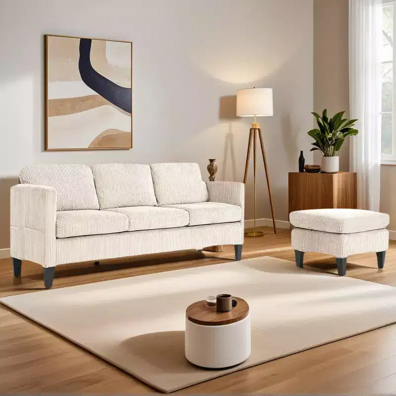 GDFStudio Xylia Modern 67.32'' L-Shaped Corduroy Upholstered 3-Seater Sofa with Storage Ottoman