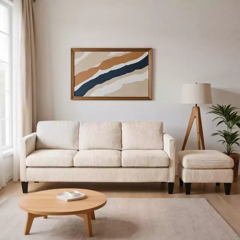 GDFStudio Xylia Modern 67.32'' L-Shaped Corduroy Upholstered 3-Seater Sofa with Storage Ottoman