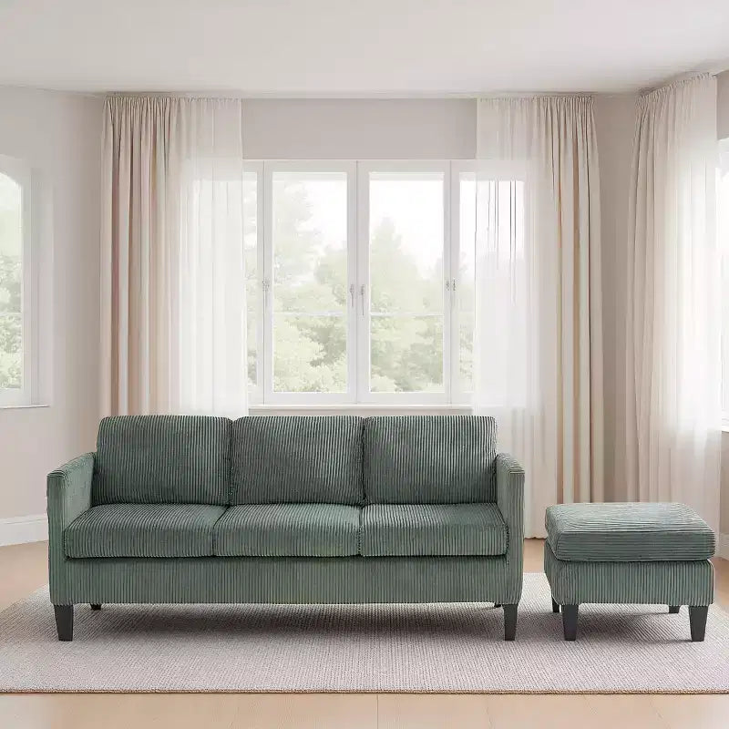 GDFStudio Xylia Modern 67.32'' L-Shaped Corduroy Upholstered 3-Seater Sofa with Storage Ottoman