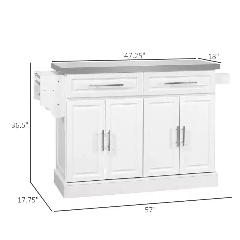 GDFStudio Berea Stainless Steel and Wood Rolling Kitchen Island Cart with Storage Cabinets