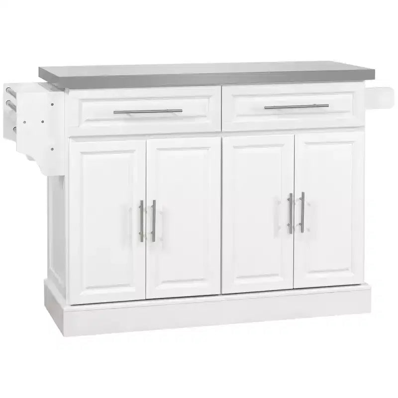 GDFStudio Berea Stainless Steel and Wood Rolling Kitchen Island Cart with Storage Cabinets