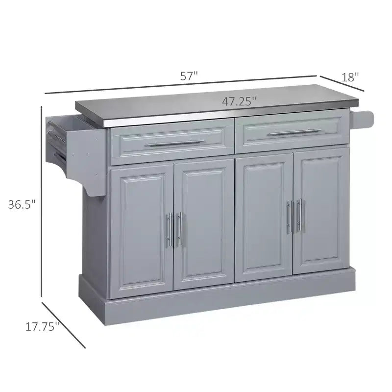 GDFStudio Berea Stainless Steel and Wood Rolling Kitchen Island Cart with Storage Cabinets