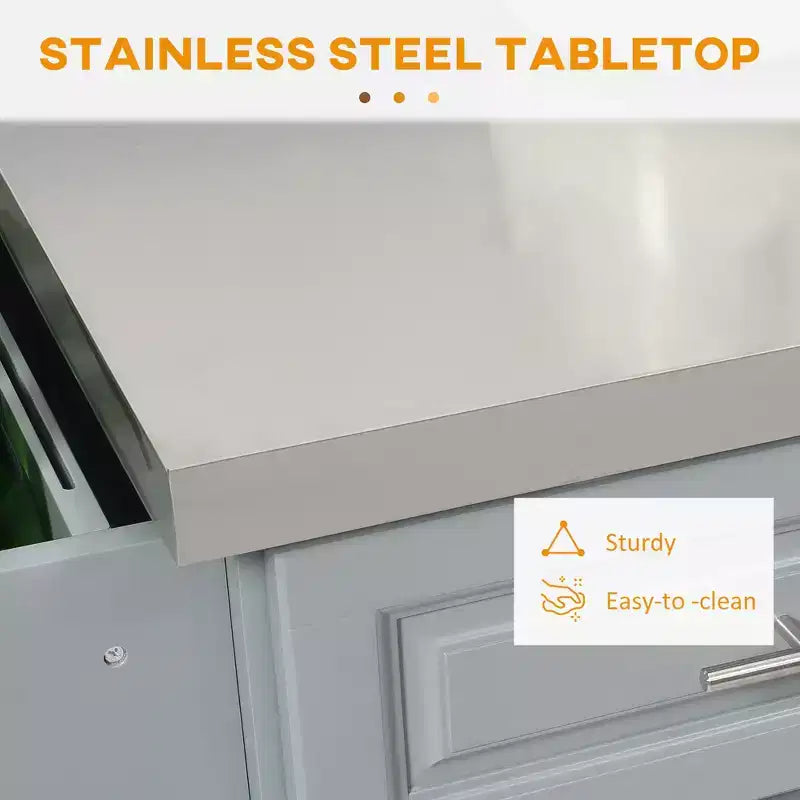GDFStudio Berea Stainless Steel and Wood Rolling Kitchen Island Cart with Storage Cabinets