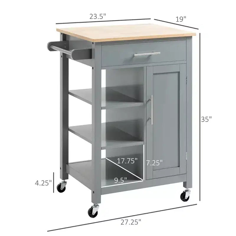 Kitchen Island Cart, Rolling Kitchen Island with Storage Shelf, Solid Wood Top, Drawer, for Dining Room