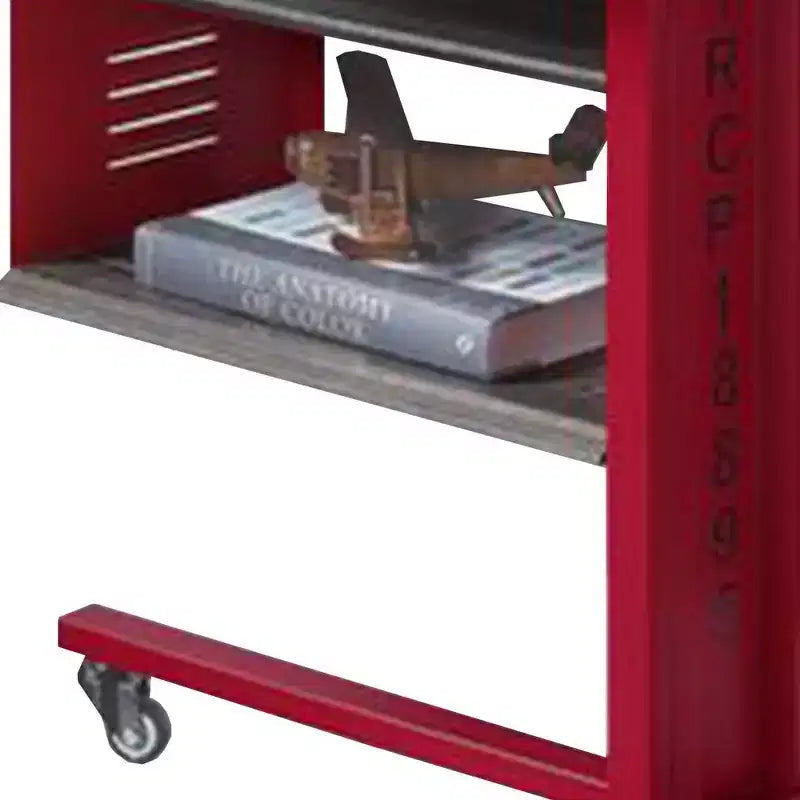 Royal Hampton Accent Table with Metal Cargo Style and 3 Caster Wheels, Red